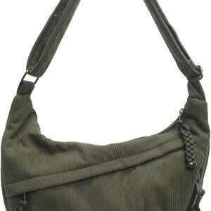 Corduroy Tote Bag Women Crossbody Shoulder Handbag Travel Casual Green